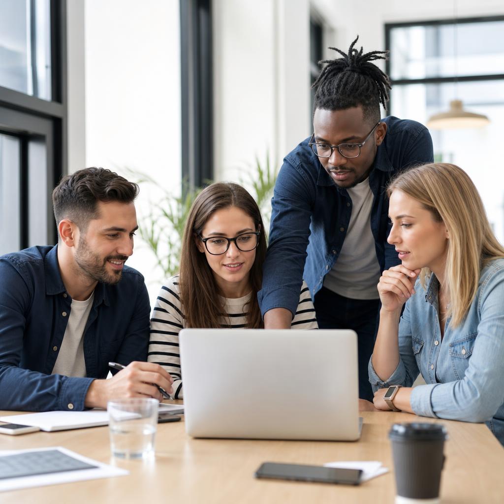 EGO Web Services team collaborating in a modern office